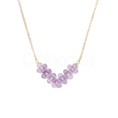 Natural Amethyst Faceted Round Beaded Arrow Pendant Brass Cable Chain Necklaces NJEW-TA00207-03-1