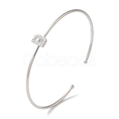 Rack Plating Brass Micro Pave Clear Cubic Zirconia Letter Open Cuff Bangles BJEW-A018-01P-B-1
