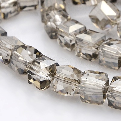 Half Plated Clear Glass Faceted Cube Beads Strands GLAA-A031-6mm-HP03-1