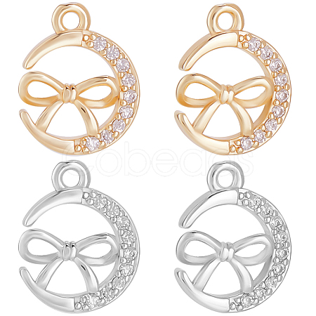 12Pcs 2 Colors Brass Micro Pave Cubic Zirconia Charms KK-BBC0014-88-1