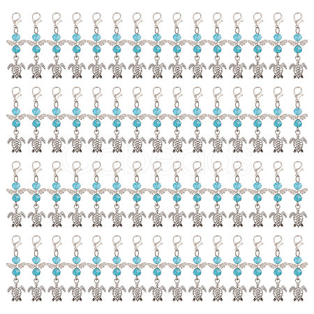 60Pcs Tortoise Tibetan Style Alloy & Glass Angel Pendant Decorations HJEW-CA00067-1