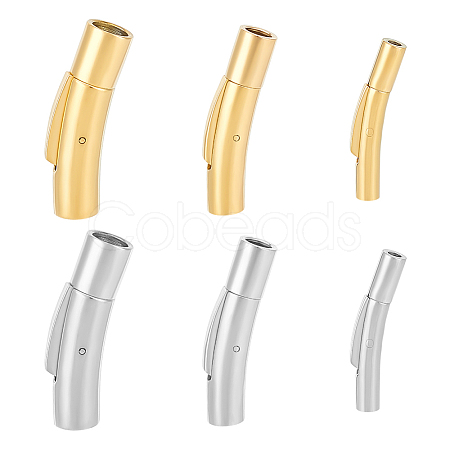 Unicraftale 6Pcs 6 Styles Tube 304 Stainless Steel Bayonet Clasps with Push Button STAS-UN0052-59-1