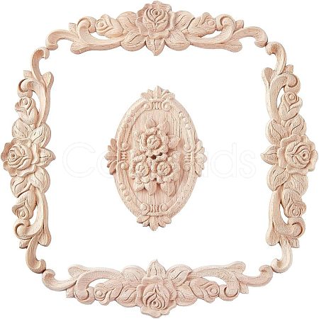 5Pcs Rubber Wood Carved Onlay Applique Craft WOOD-FH0001-85-1