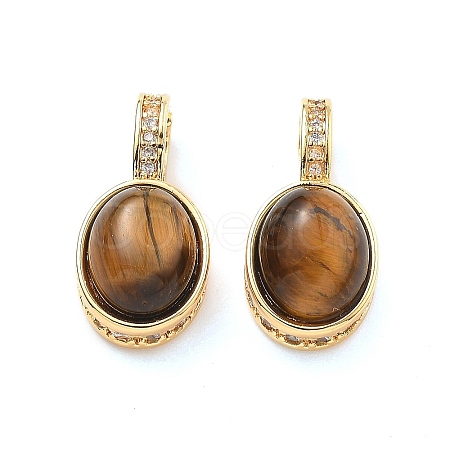 Brass Tiger Eye Pendants KK-B129-10G-1