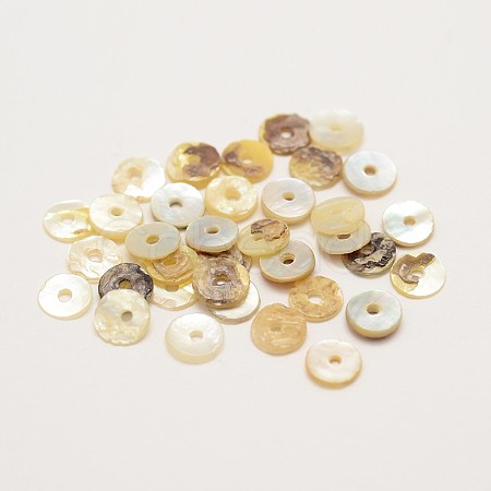 Flat Round Natural Akoya Shell Beads SHEL-N034-11-1