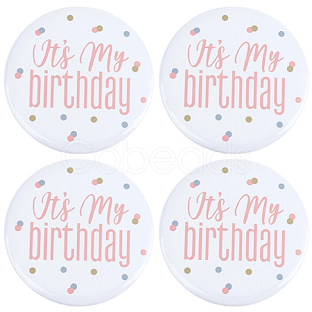 4Pcs It's My Birthday Tinplate Brooches JEWB-CN0001-12A-1