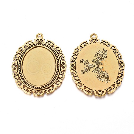Tibetan Style Pendant Cabochon Settings TIBEP-553-AG-FF-1