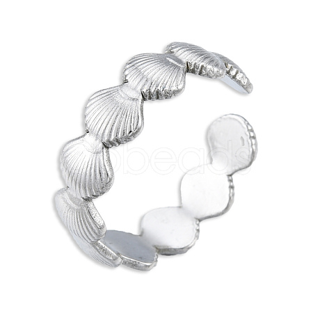 304 Stainless Steel Shell Wrap Open Cuff Ring for Women RJEW-N038-100P-1
