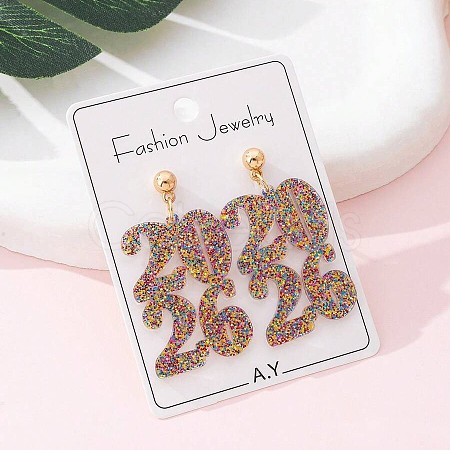 Number 2026 Acrylic Dangle Stud Earrings FS-WG44A54-01-1