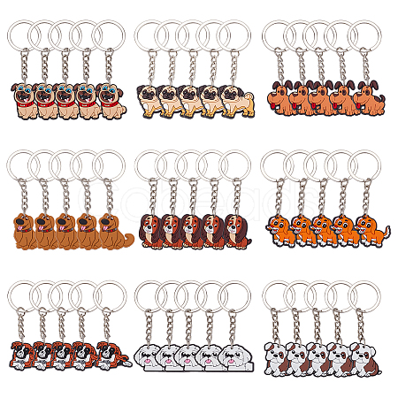 45Pcs 9 Style Cute Cartoon PVC Plastic Dog Pendant Keychain KEYC-CP0001-11-1