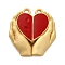 Spray Painted Alloy Enamel Magnetic Clasps, Hand with Heart, Gold, FireBrick, 27x25.5x6mm, Hole: 1.8mm