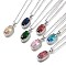 304 Stainless Steel Cable Chain Necklaces, Brass Clear Cubic Zirconia Oval Pendant Necklaces, Platinum & Stainless Steel Color, Mixed Color, 17.52 inch(44.5cm)