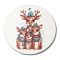 Christmas Handmade Printed Porcelain Big Pendants, Flat Round Charm, Deer, 76x3.5mm, Hole: 5mm