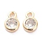 Brass Micro Pave Clear Cubic Zirconia Charms Pendants, Long-Lasting Plated, Flat Round, Real 14K Gold Plated, 8x5x2mm, Hole: 1.2mm