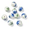 Handmade Printed Porcelain Round Beads, with Flower Pattern, Royal Blue, 10mm, Hole: 2mm