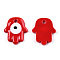 Opaque Handmade Lampwork Pendants, Hamsa Hand with Evil Eye, Red, 35x29x4.5~5.5mm, Hole: 4mm