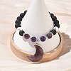 Natural Amethyst & Lava Rock & Shell Pearl Charm Bracelets BJEW-JB13705-2