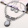 Oval Synthetic Turquoise Pendant Necklaces & Dangle Earrings Sets. Alloy Jewelry Sets FS-WGD3387-03-1