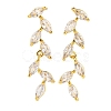 Leaf Brass Micro Pave Clear Cubic Zirconia Dangle Stud Earrings EJEW-F348-02G-1