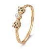 Rack Plating Brass Micro Pave Cubic Zirconia Leopard Bangles with Plastic Bead BJEW-E071-26G-2