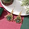 Christmas Tree Alloy & Glass Dangle Earring EJEW-TA00448-2