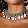 Bohemian Handmade Woven Polyester Cord Natural Cowrie Shell Tassel Choker Necklaces for Women FS-WGB5F2D-03-1