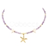 Synthetic Turquoise & Natural Amethyst Faceted Round Beaded Starfish 304 Stainless Steel Pendant Necklaces for Women NJEW-JN05459-2
