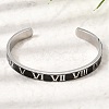 304 Stainless Steel Black Enamel Roman Numerals Open Cuff Bangles for Women SA-CBAC920-14P-1