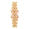 Brass Pave Pink Cubic Zirconia Flower with Leaf Links Connector Charms KK-P277-52G-02-1