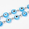 Handmade Lampwork Flat Round Evil Eye Beads Chains for Necklaces Bracelets Making AJEW-JB00110-02-1