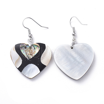 Black Lip Shell & Abalone Shell/Paua Shell Dangle Earrings EJEW-K081-03C-1