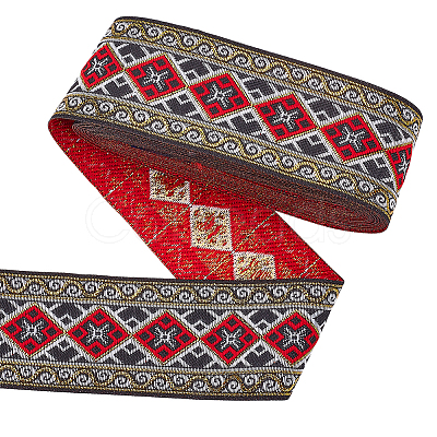 7M Ethnic Style Polyester Rhombus Jacquard Ribbon OCOR-WH0086-98A-1