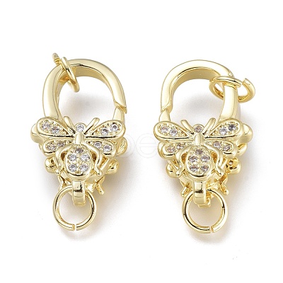 Brass Micro Pave Clear Cubic Zirconia Lobster Claw Clasps ZIRC-Q024-20G-1