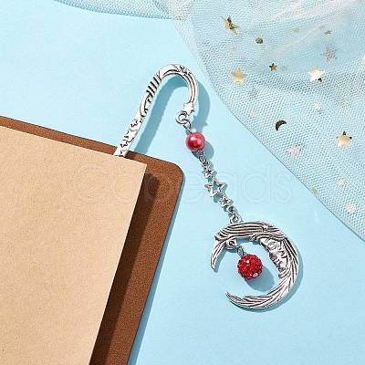 Alloy Moon Pendant Bookmark AJEW-JK00296-05-1