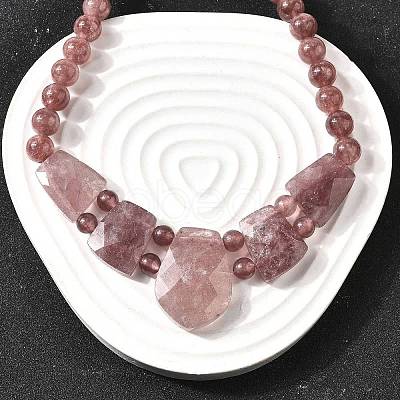 Natural Strawberry Quartz Faceted Bib Graduated Beaded Necklaces for Women NJEW-B128-01L-1