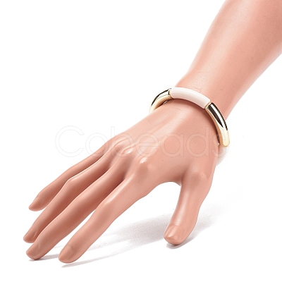 Acrylic Curved Tube Beaded Stretch Bracelet for Women BJEW-JB08439-05-1