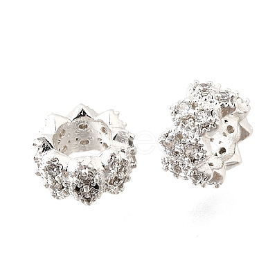 Wave Brass Micro Pave Cubic Zirconia European Beads KK-K300-07A-S-1