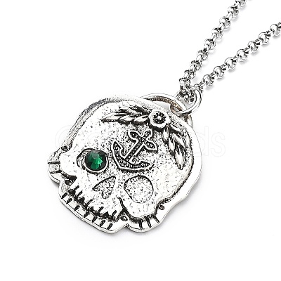 Skull Rhinestone Pendant Necklaces with Rolo Chains NJEW-F309-05-1