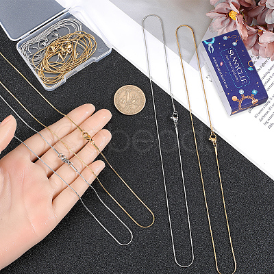 12Pcs 2 Colors 304 Stainless Steel Round Snake Chain Necklaces Set NJEW-SC0001-19-1