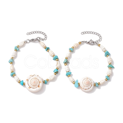 Summer Beach Natural Shiva Eye Shell Link Bracelets BJEW-JB10287-1