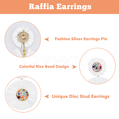 2 Pairs 2 Style Raffia Flower Dangle Stud Earrings EJEW-FI0003-23-1