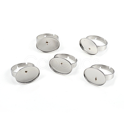Non-Tarnish Adjustable 201 Stainless Steel Finger Rings Components STAS-I149-12P-1