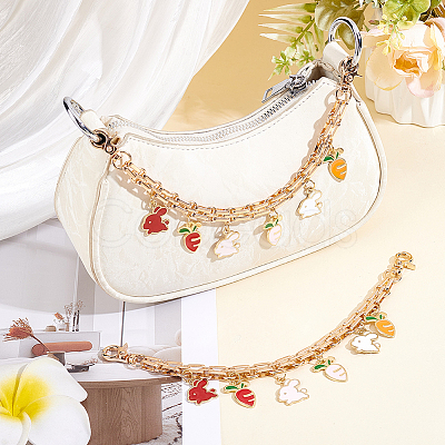 2Pcs Alloy Enamel Carrot Rabbit Tassel Iron Chain Bag Decorative Chains AJEW-BBC0001-07-1