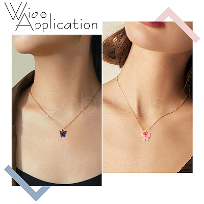 10Pcs 10 Colors Acrylic Butterfly Pendant Zinc Alloy Chain Necklaces NJEW-GO0001-19-1