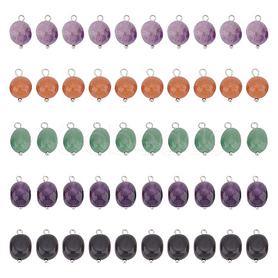 50Pcs 5 Styles Nuggets Natural Red Aventurine & Green Aventurine & Amethyst & Obsidian & Lapis Lazuli Charms PALLOY-HY00026-1