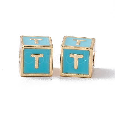Rack Plating Brass Enamel Beads KK-B060-04G-06T-1