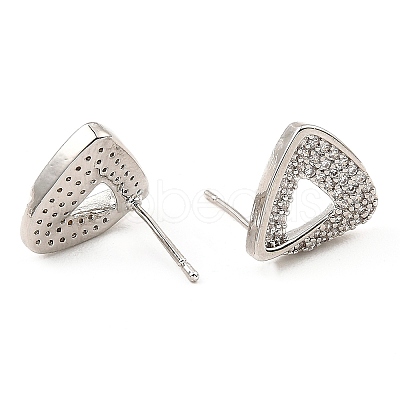 Brass Micro Pave Clear Cubic Zirconia Triangle Stud Earrings for Women EJEW-G362-11P-1