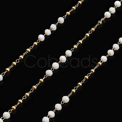 Rondelle Glass Beaded Link Chains CHS-G028-07G-01-1