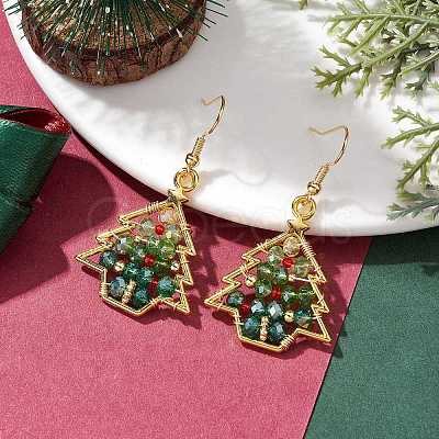 Christmas Tree Alloy & Glass Dangle Earring EJEW-TA00448-1