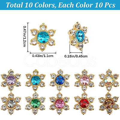 100Pcs 10 Colors Alloy Rhinestone Cabochons FIND-GF0005-91-1
